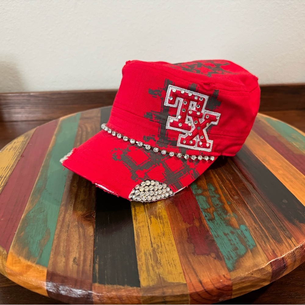 Red Rhinestone Embellished adult Cap with TX Lettering